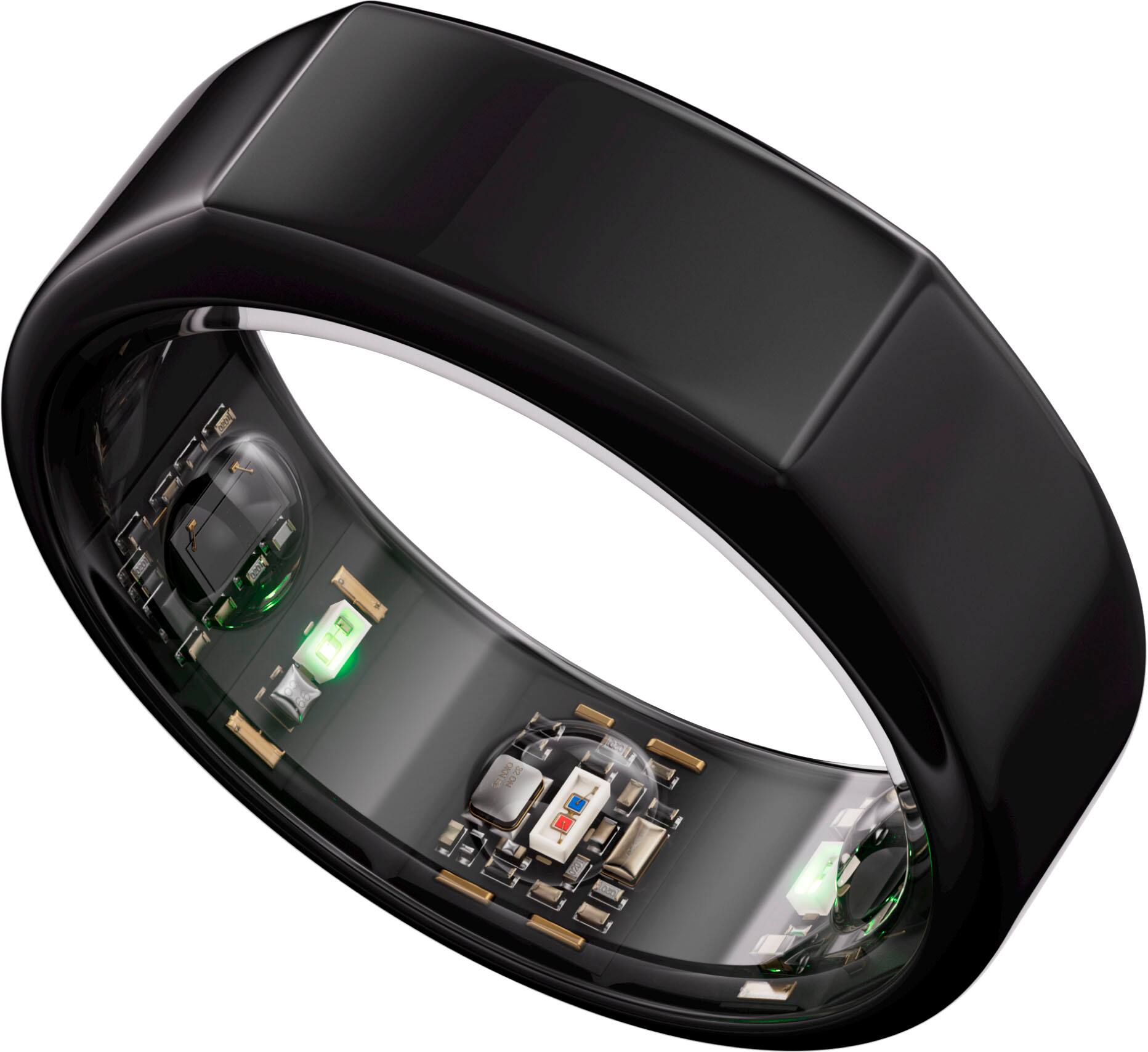 The image displays a large ring with a black band, which is described as a "size before you buy" item. The ring is shown in a close-up view, emphasizing its size and unique design. The text also indicates that the ring's sizing is different from standard ring sizes, which may be important for potential buyers to consider when making their purchase.