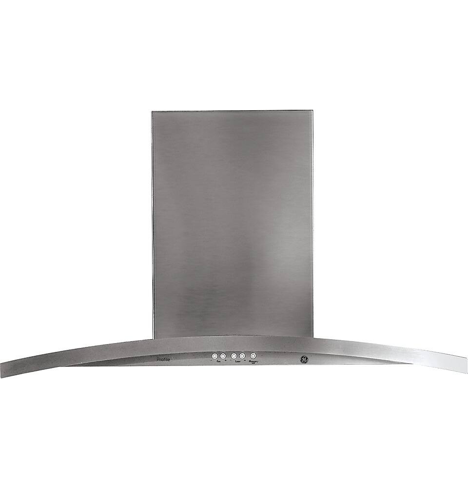 Front. GE Profile - 36" Chimney Wall Mount Range Hood - Stainless Steel.
