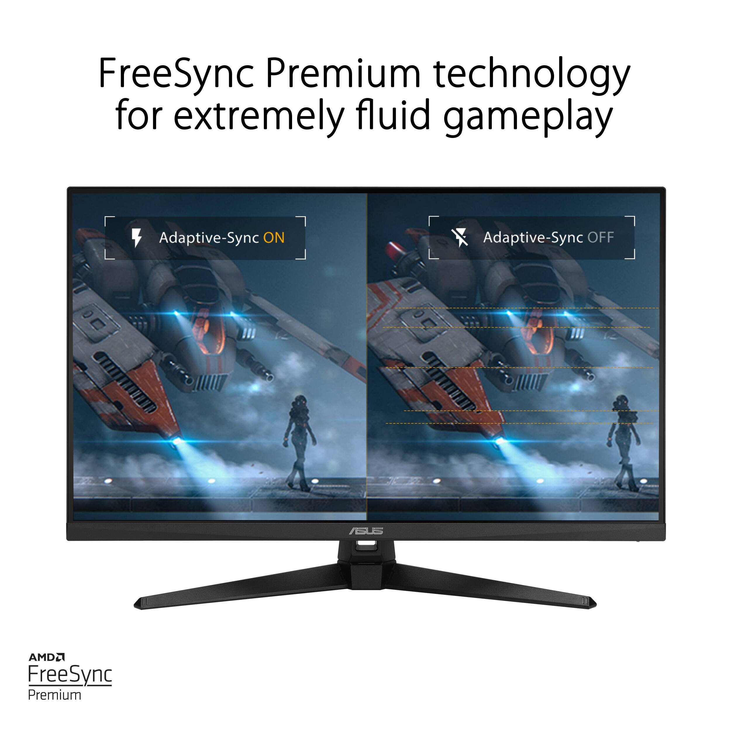 FreeSync Premium technology for extremely fluid gameplay Adaptive-Sync ON Adaptive-Sync OFF RGUS AMD2 FreeSync Premium