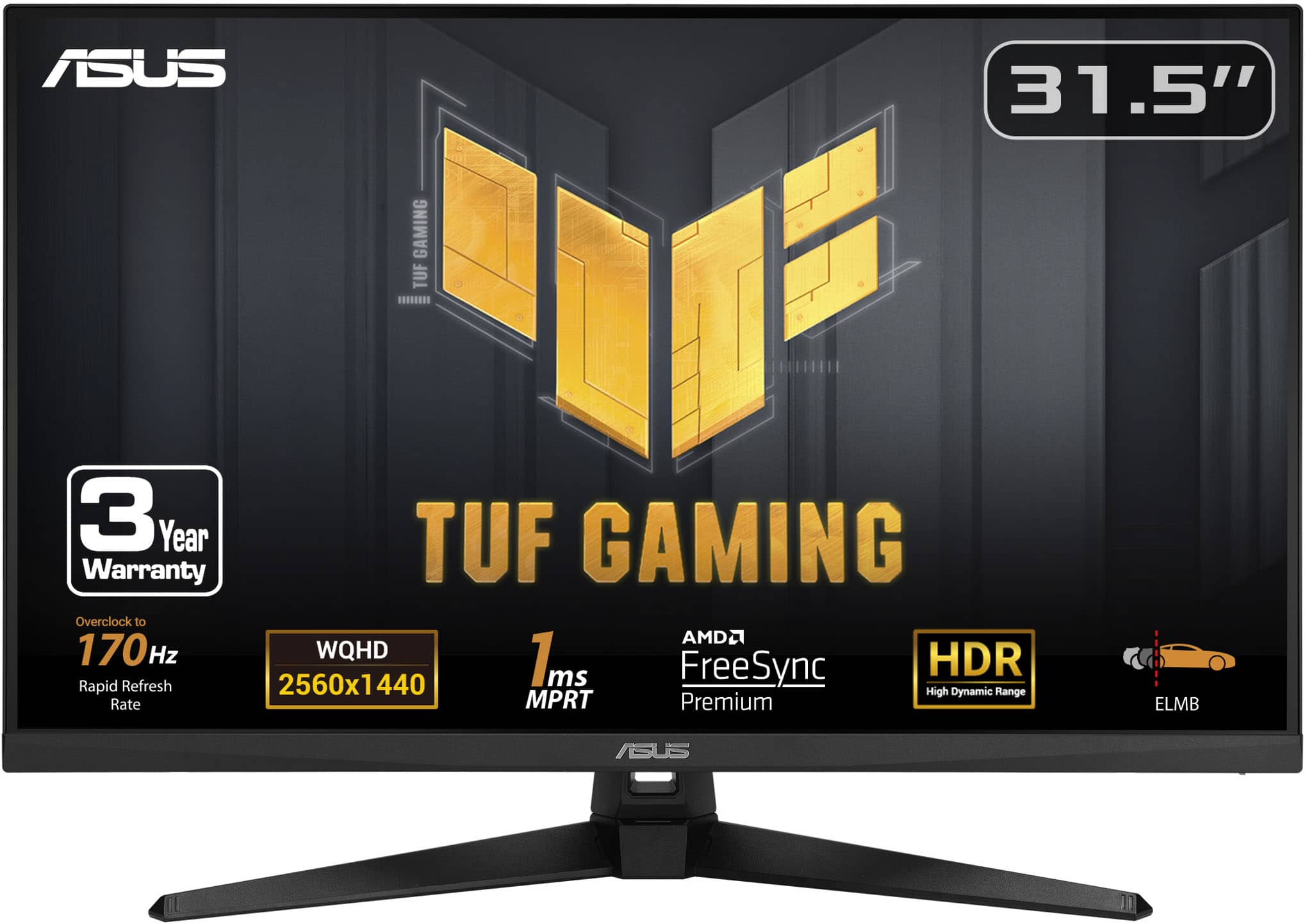ASUS 31.5' GAMING TUF - 3 Year TUF GAMING Warranty - 170Hz WQHD 1ms HDR Rapid Refresh 2560x1440 440 ms FreeSync - Cyan nGn Rate MPRT Premium ELMB AGUS
