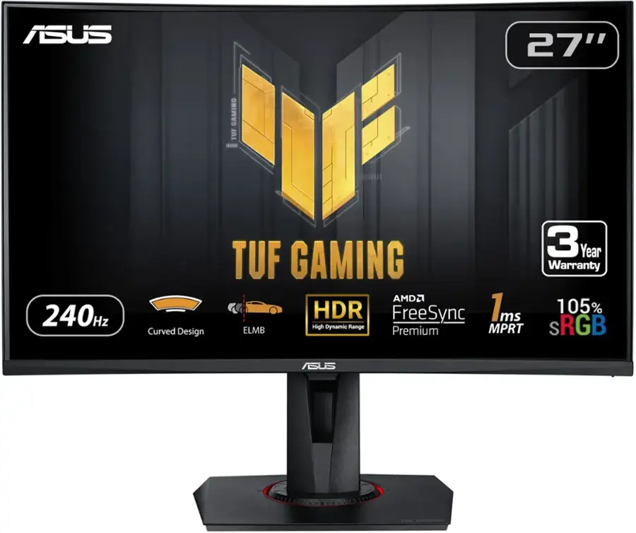 Angle. ASUS - ASUS - TUF Gaming 27" Curved FHD 240Hz 1ms FreeSync Premium Gaming Monitor w/ HDR and Height Adjust (DisplayPort, HDMI) - Black.