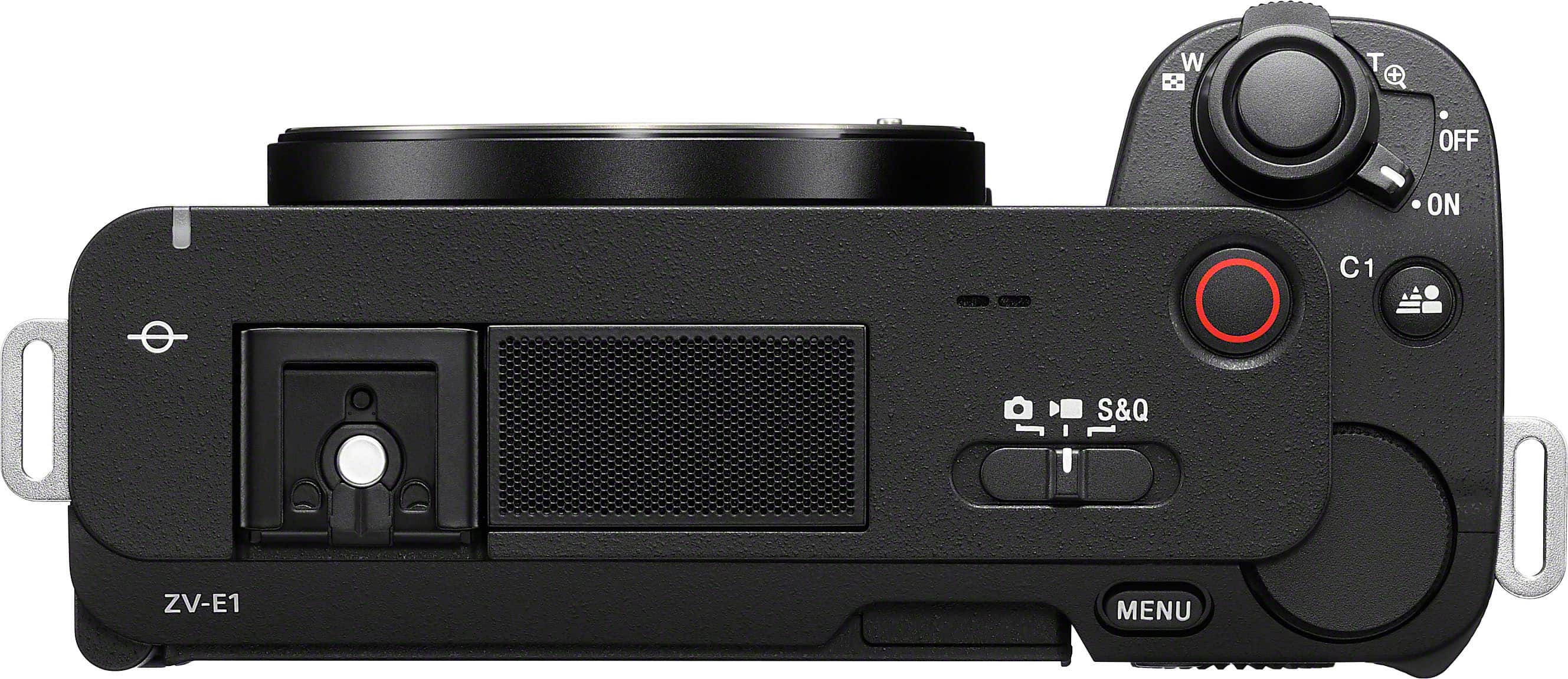 Top. Sony - Alpha ZV-E1 Full-frame Vlog Mirrorless Lens Camera (Body Only) - Black.