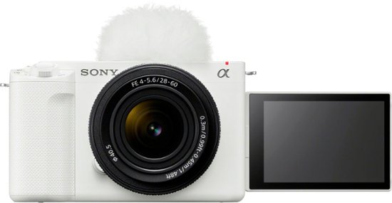Front. Sony - Alpha ZV-E1 Full-frame Vlog Mirrorless Lens Camera Kit with 28-60mm Lens - White.