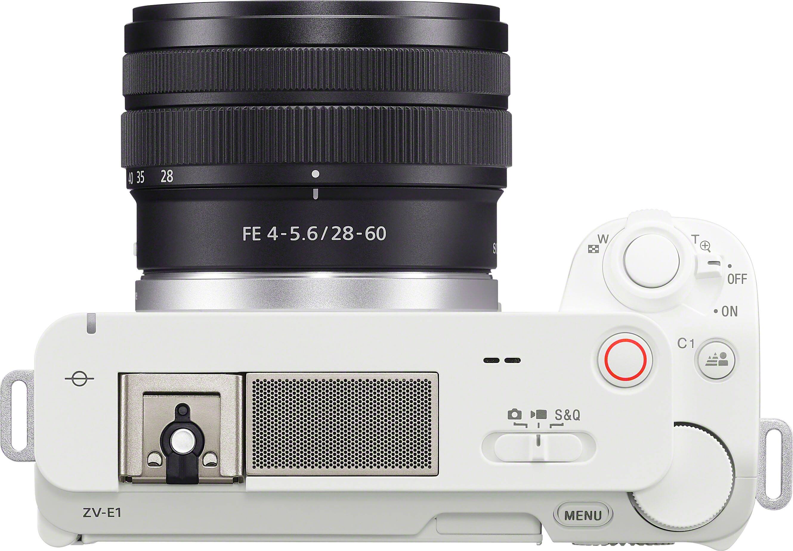 Top. Sony - Alpha ZV-E1 Full-frame Vlog Mirrorless Lens Camera Kit with 28-60mm Lens - White.