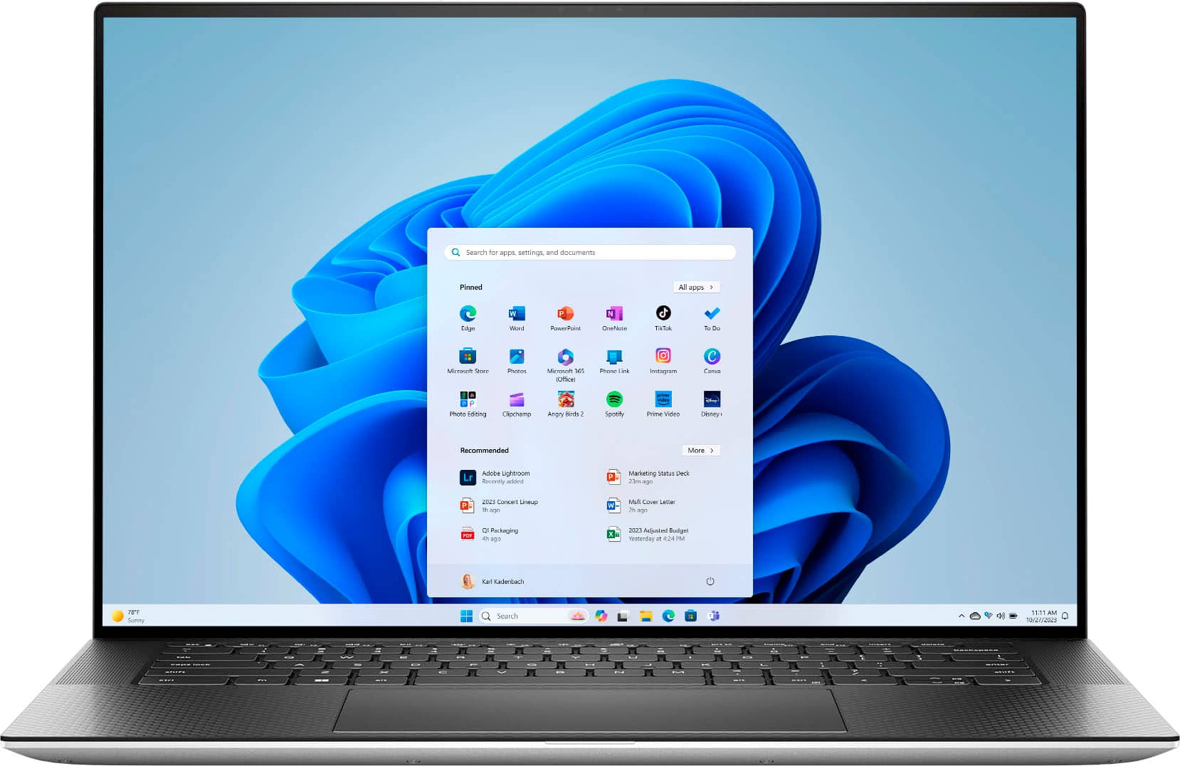 Angle. Dell - XPS 15 15.6" 3.5K OLED Touch-Screen Laptop - 13th Gen Intel Evo i9 - 32GB Memory - NVIDIA GeForce RTX 4060 - 1TB SSD - Platinum Silver.