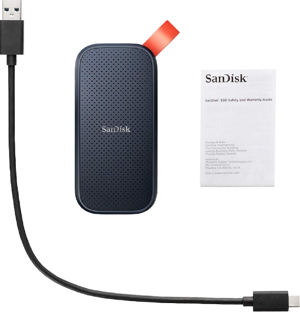 Left. SanDisk - 2TB External USB 3.2 Gen 2 Type C Portable SSD - Black.
