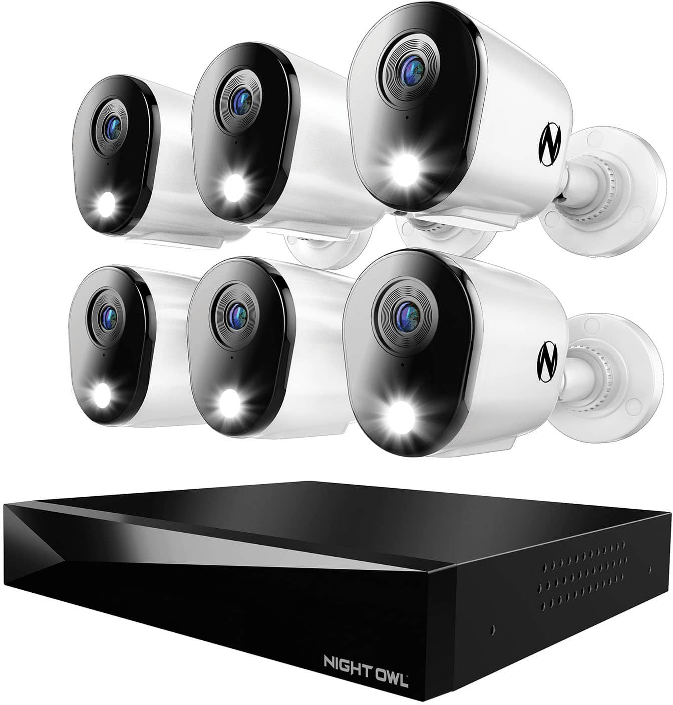 Front. Night Owl - 12 Channel 6 Camera Wired 4K 2TB DVR Security System - White.