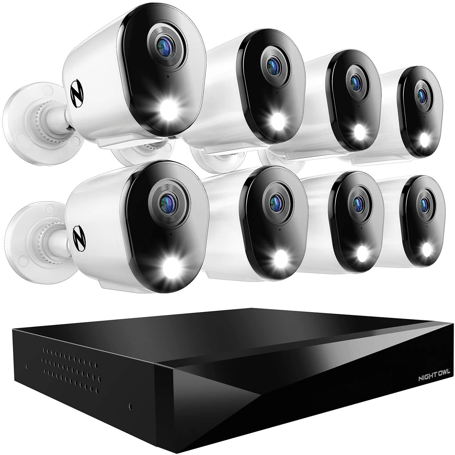 Front. Night Owl - 12 Channel 8 Camera Wired 2K 1TB DVR Security System with 2-way Audio - White.