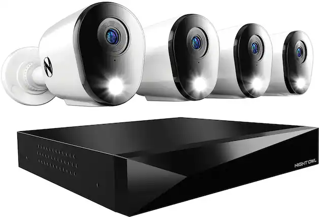 Front. Night Owl - 12 Channel 4 Camera Wired 2K 1TB DVR Security System with 2-way Audio - White.