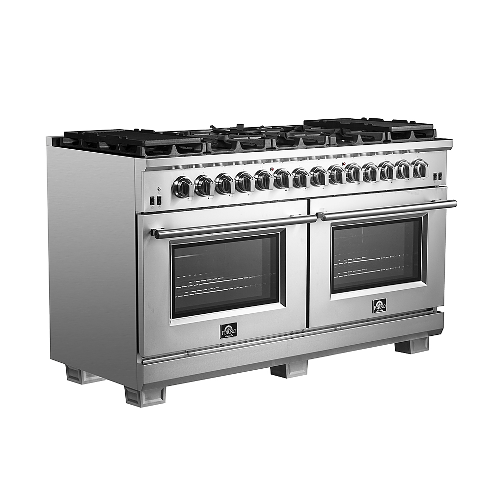 Angle View: Forno Appliances - Capriasca Alta Qualita 8.64 Cu. Ft. Freestanding Double Oven Dual Fuel Range with Convection Oven - Stainless Steel