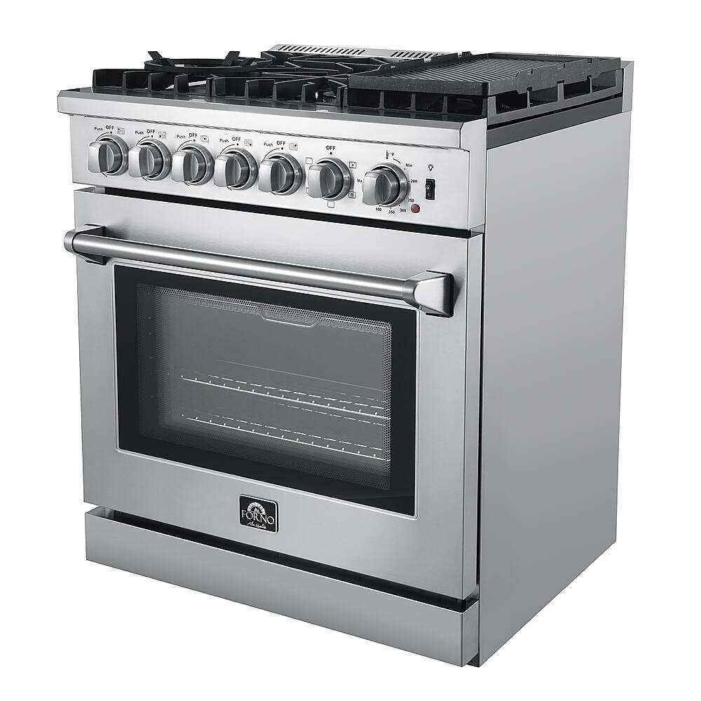 Angle. Forno Appliances - Lazio Alta Qualita 4.62 Cu. Ft. Freestanding Dual Fuel Range with Convection Oven - Stainless Steel.