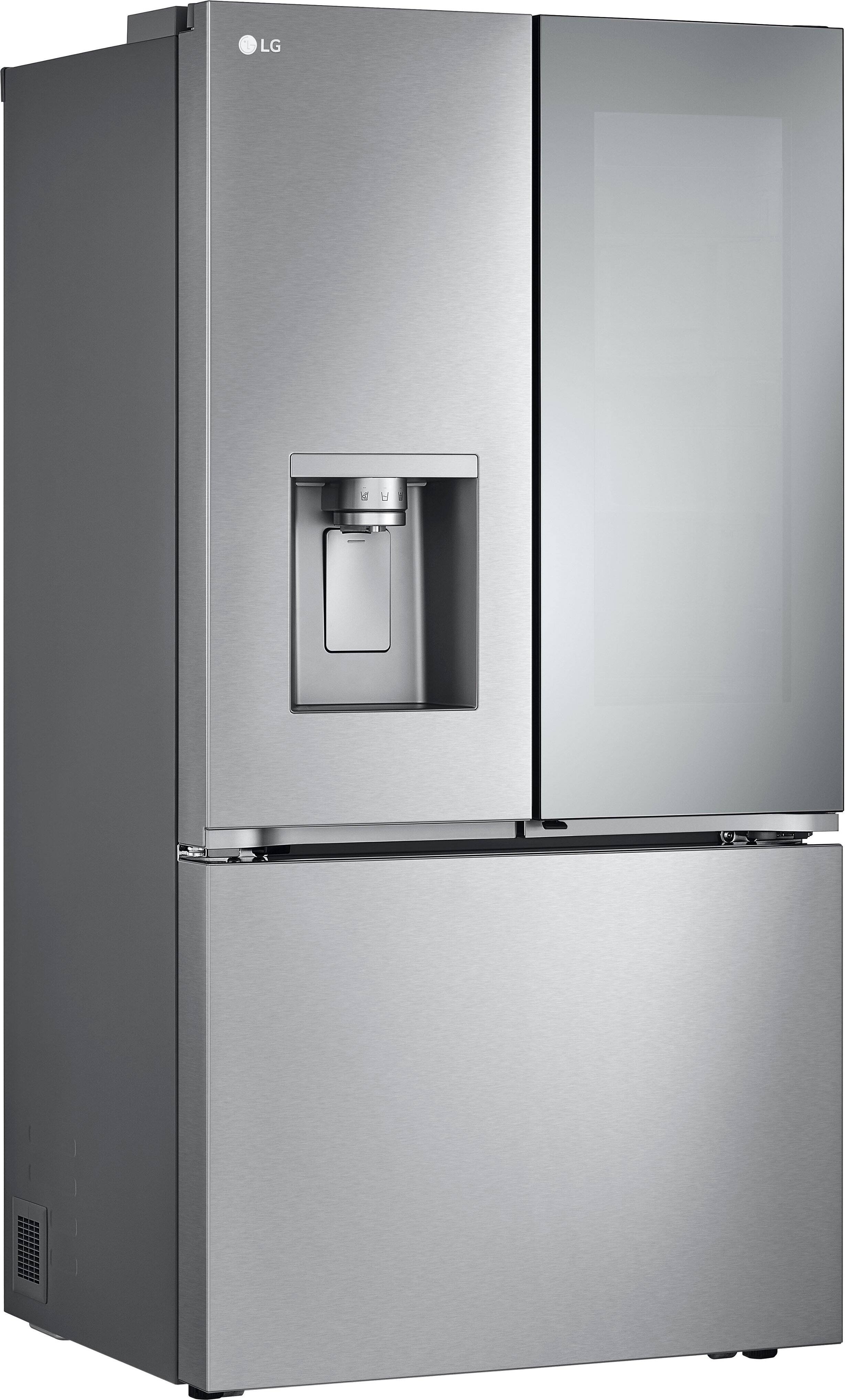 Angle. LG - Standard-Depth MAX 30.7 Cu. Ft.  French Door Smart Refrigerator with InstaView - Stainless Steel.