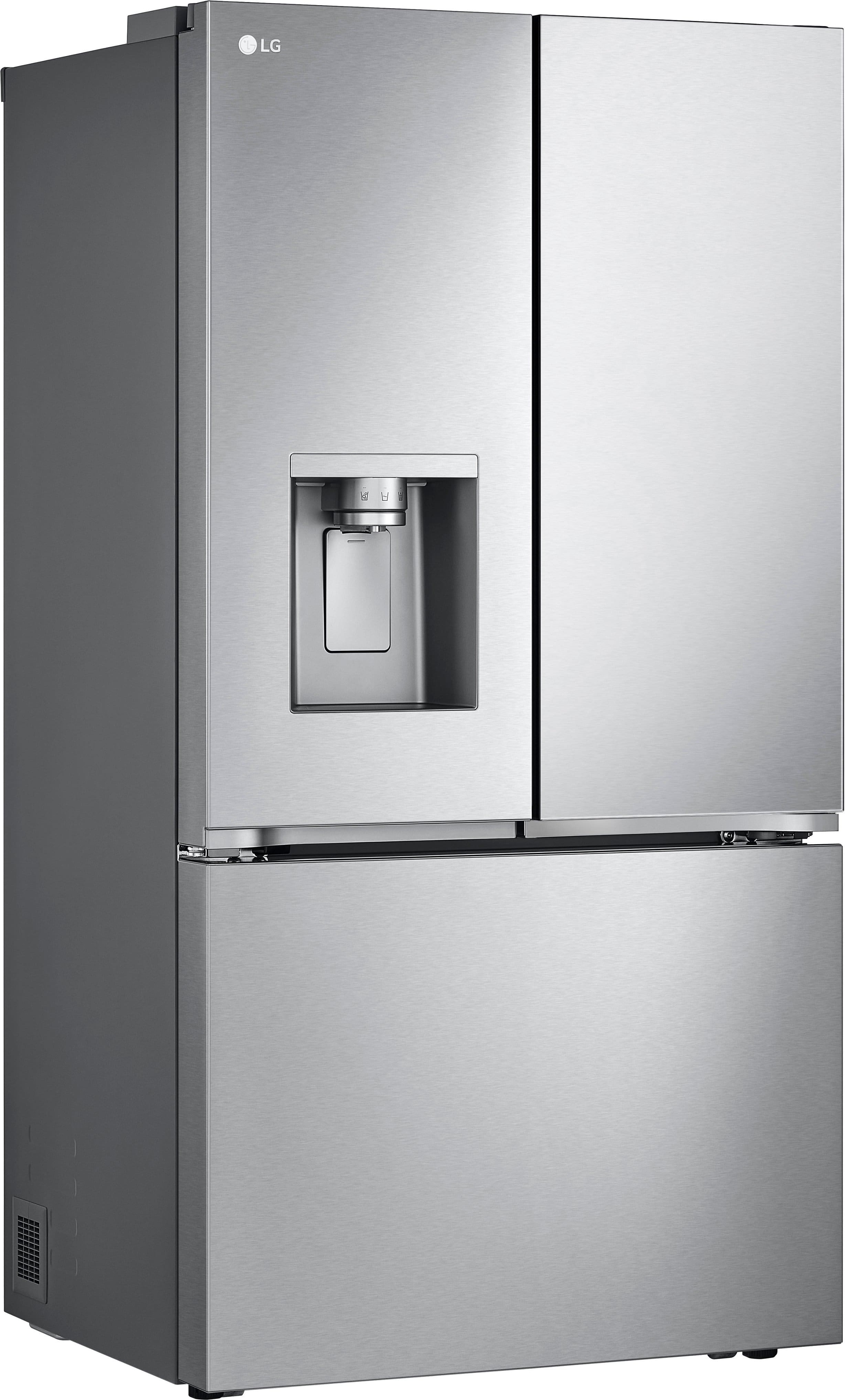 Angle. LG - Standard-Depth MAX 30.7 Cu. Ft. French Door Smart Refrigerator with Tall Ice and Water Dispenser - Stainless Steel.