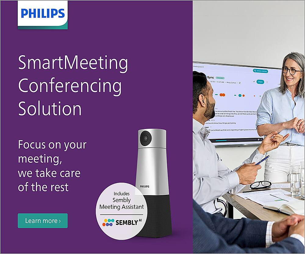 Alt View 15. Philips - SmartMeeeting HD Audio and Video Conferencing Webcam with Sembly Meeting Assistant - Silver and Black.