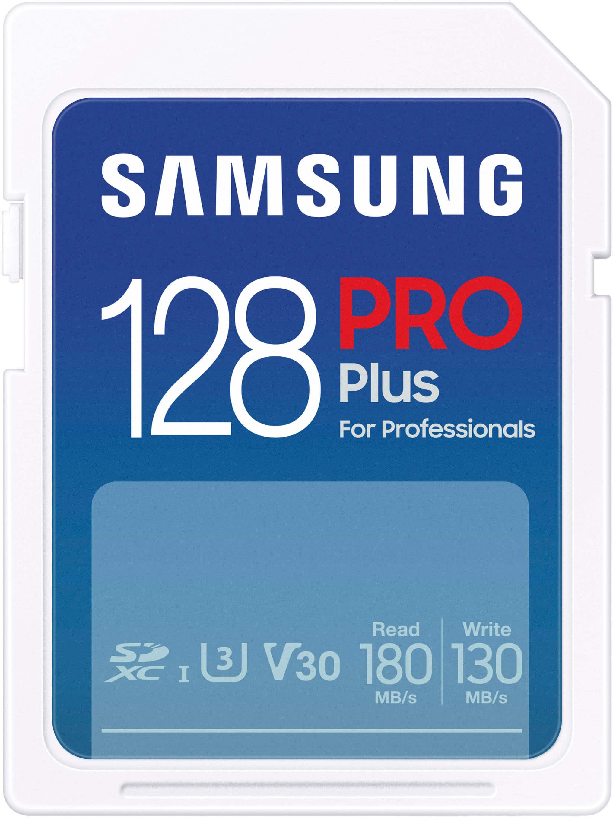Front. Samsung - Pro Plus 128GB SDXC Memory Card - Blue.