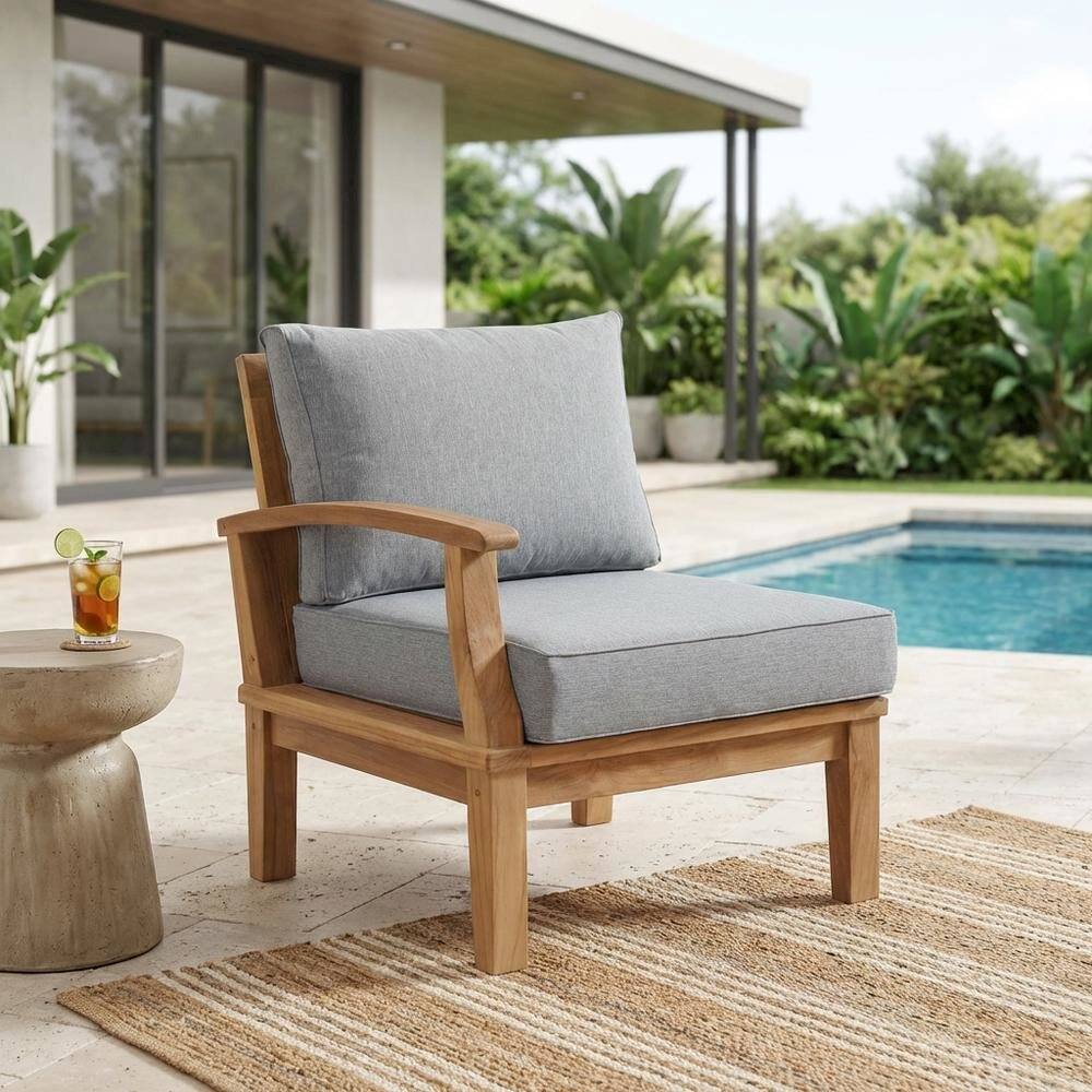 Left. Outdoor Escape - Teak Outdoor Left-Facing Sofa With Cushions And Armrests - Gray.