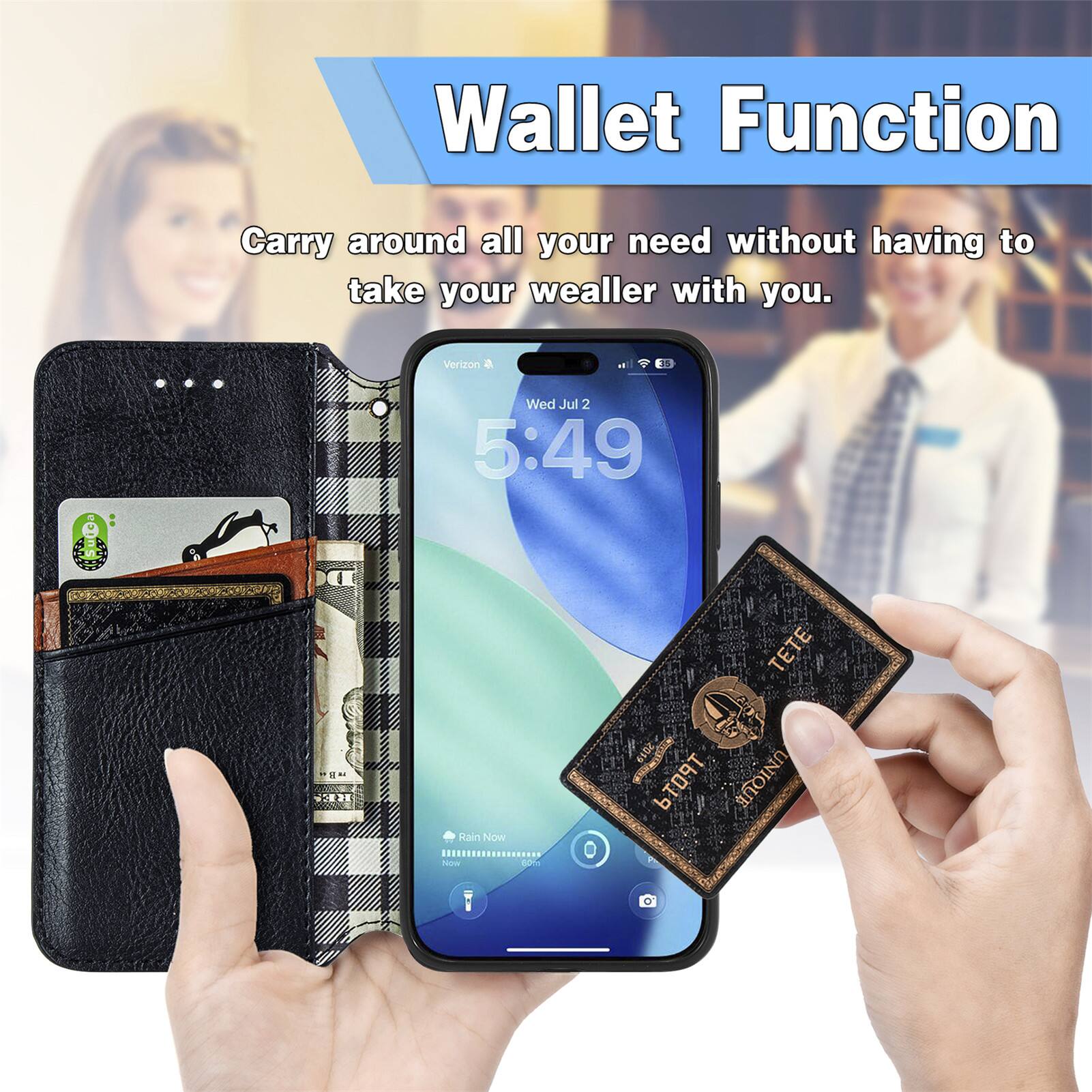 Wallet Function  
Carry around all your need without having to take your wallet with you.  
Verizon  
Wed Jul 2 5:49  
TETE  
Now  
2019  
UNIQUE