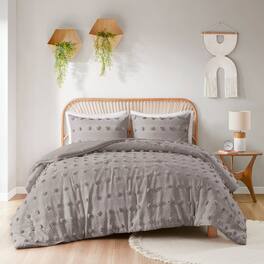 Hivvago - Twin/Twin XL 2-Piece Grey Microfiber Comforter Set with Decorative Pompoms - Gray