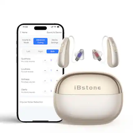 11:59
< Home
Sound & Device
Volume & Mode
Advanced Tuning
Device Settings
Left
Right
Both
Quietness
Fix noisy sounds
-
3
Loudness
Fix dull sounds
-
1
+
Softness
Fix sharp sounds
-
1
Clarity
Fix blurry sounds
-
3
Impulse Noise Reduction
iBstone