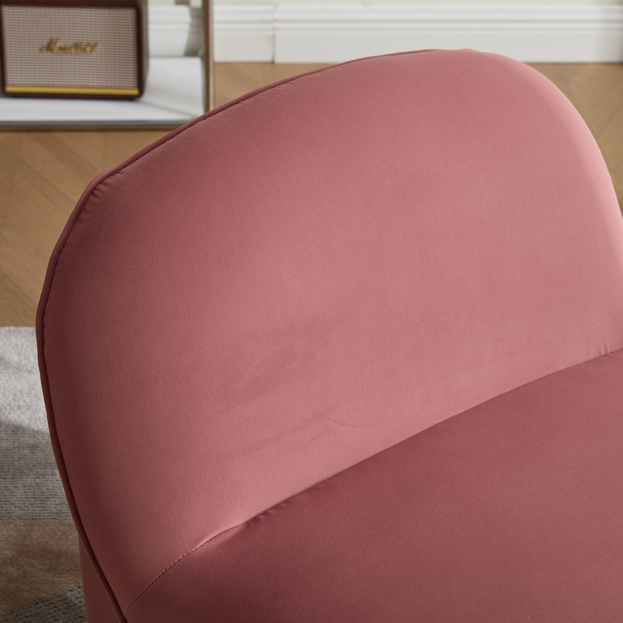 Alt View 4. GOODSILO - Pumpkin-Shaped Velvet Swivel Accent Chair with 360-Degree Rotation for Living Room, Bedroom, or Office - Coral.