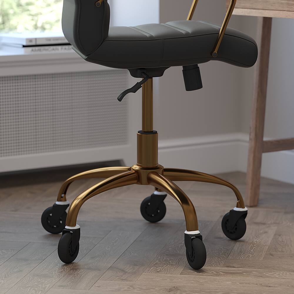 Alt View 14. Alamont Home - Executive Chair on Skate Wheels - Black LeatherSoft/Gold Frame.
