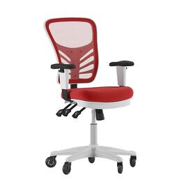 Alamont Home - Mid-Back Ergonomic Multifunction Mesh Chair with Polyurethane Wheels - Red Mesh/White Frame