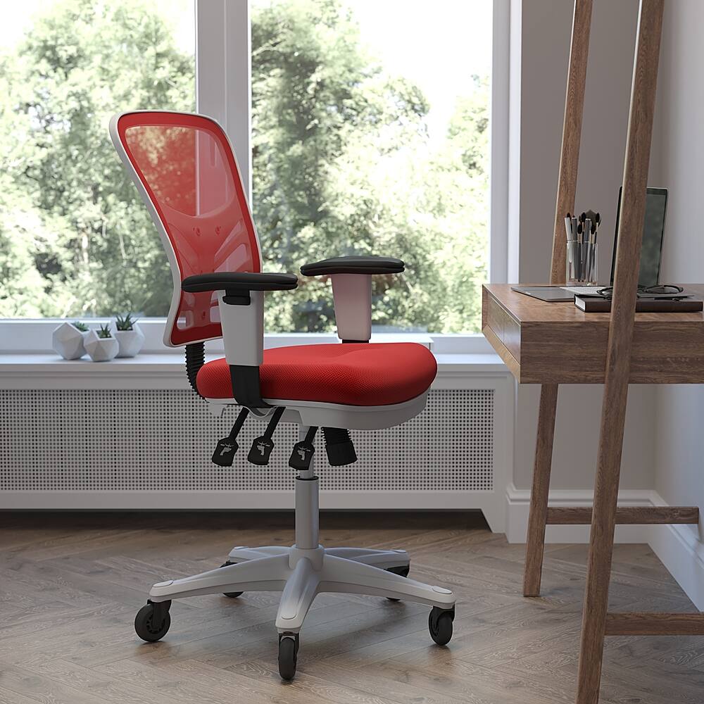 Alt View 11. Alamont Home - Mid-Back Ergonomic Multifunction Mesh Chair with Polyurethane Wheels - Red Mesh/White Frame.