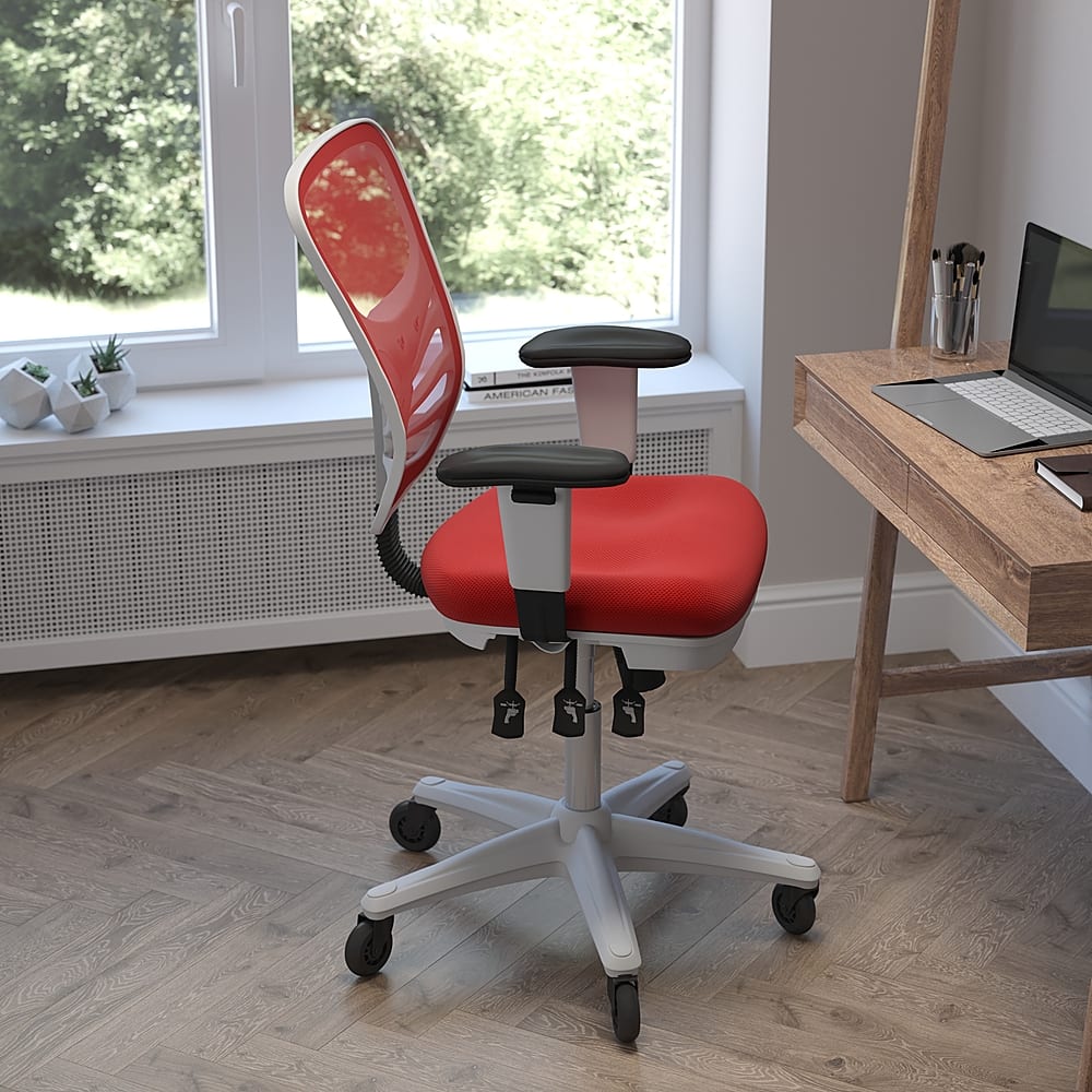 Alt View 13. Alamont Home - Mid-Back Ergonomic Multifunction Mesh Chair with Polyurethane Wheels - Red Mesh/White Frame.
