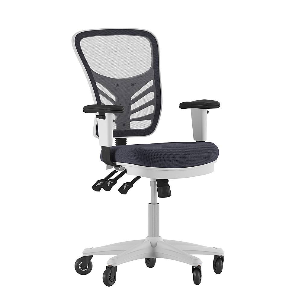 Alamont Home - Mid-Back Ergonomic Multifunction Mesh Chair with Polyurethane Wheels - Dark Gray Mesh/White Frame - Front_Zoom