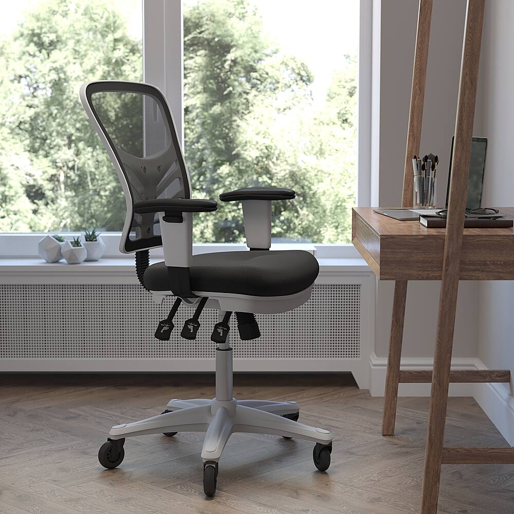 Alt View 11. Alamont Home - Mid-Back Ergonomic Multifunction Mesh Chair with Polyurethane Wheels - Black Mesh/White Frame.