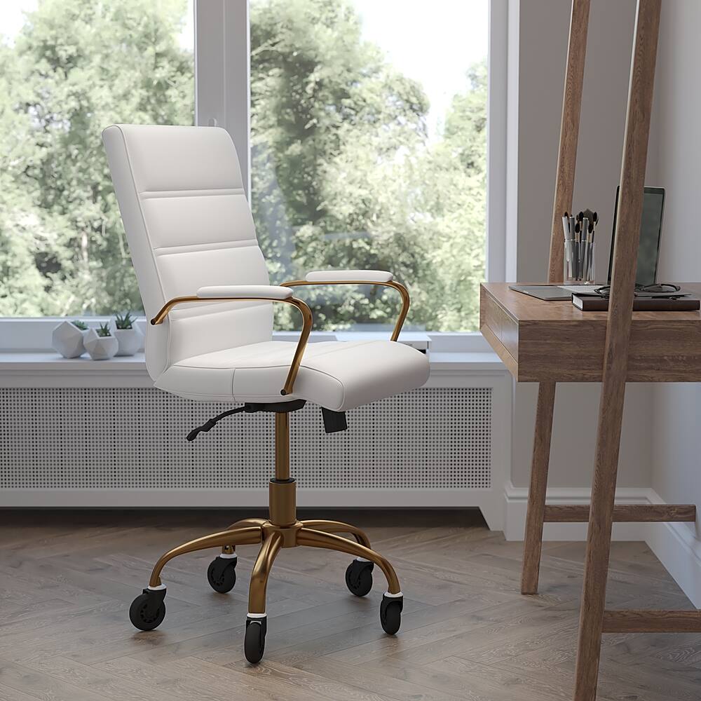 Alt View 11. Alamont Home - Executive Chair on Skate Wheels - White LeatherSoft/Gold Frame.