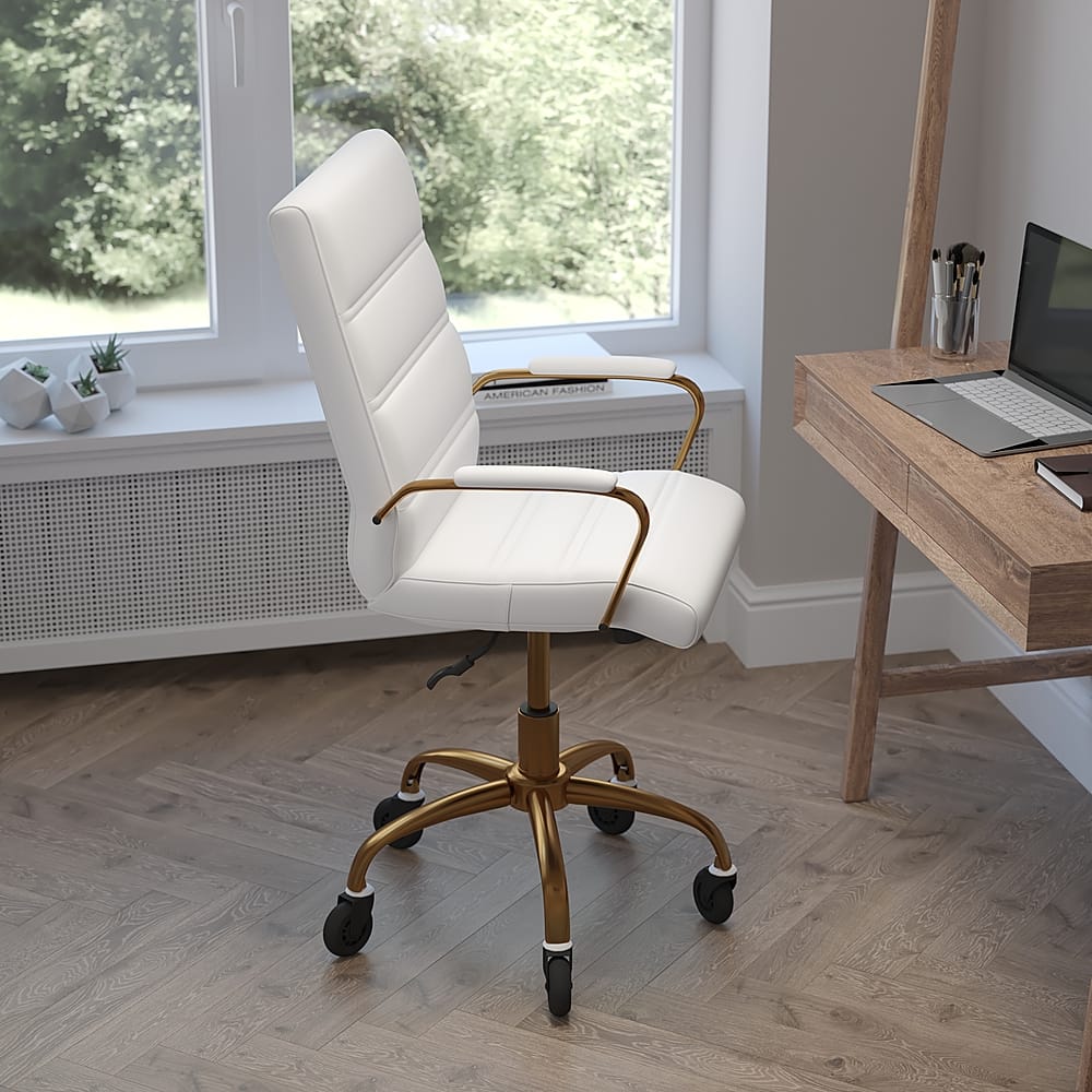 Alt View 13. Alamont Home - Executive Chair on Skate Wheels - White LeatherSoft/Gold Frame.