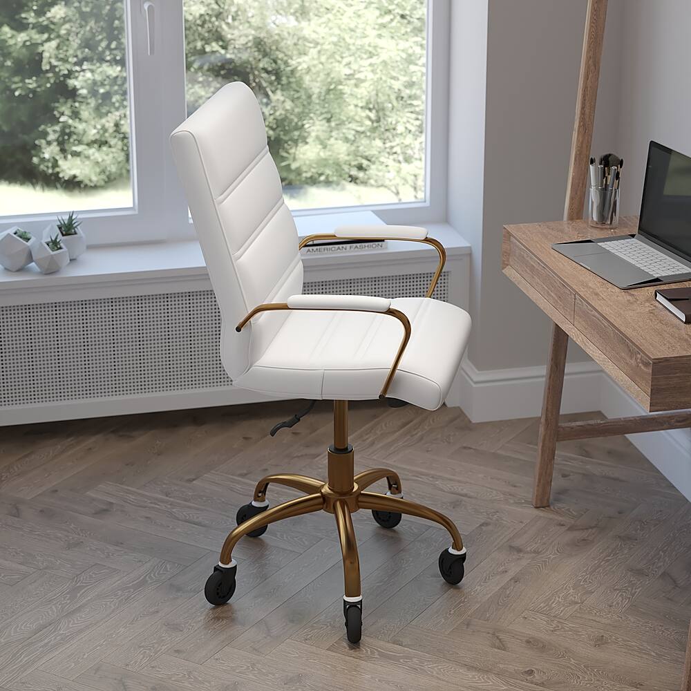 Alt View 13. Alamont Home - Executive Chair on Skate Wheels - White LeatherSoft/Gold Frame.
