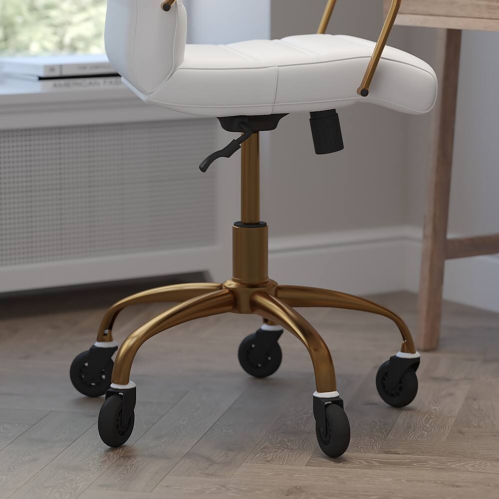 Alt View 14. Alamont Home - Executive Chair on Skate Wheels - White LeatherSoft/Gold Frame.