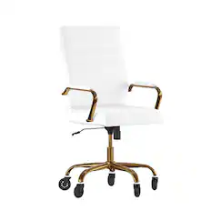 Front. Alamont Home - Executive Chair on Skate Wheels - White LeatherSoft/Gold Frame.
