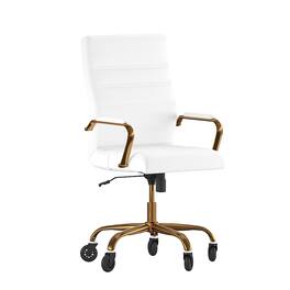 Alamont Home - Executive Chair on Skate Wheels - White LeatherSoft/Gold Frame
