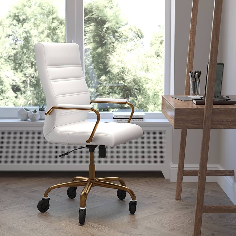 Alt View 11. Alamont Home - Executive Chair on Skate Wheels - White LeatherSoft/Gold Frame.