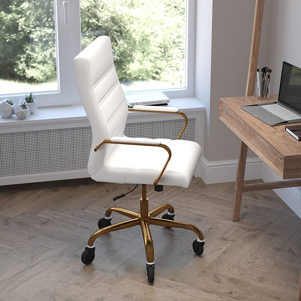 Alt View 13. Alamont Home - Executive Chair on Skate Wheels - White LeatherSoft/Gold Frame.