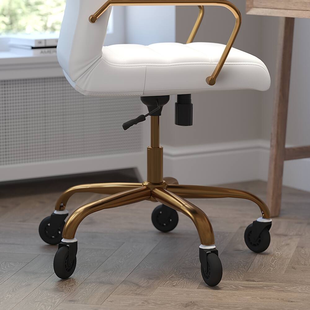 Alt View 14. Alamont Home - Executive Chair on Skate Wheels - White LeatherSoft/Gold Frame.