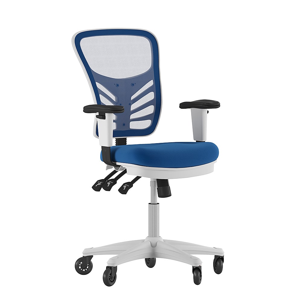 Alamont Home - Mid-Back Ergonomic Multifunction Mesh Chair with Polyurethane Wheels - Blue Mesh/White Frame - Front_Zoom