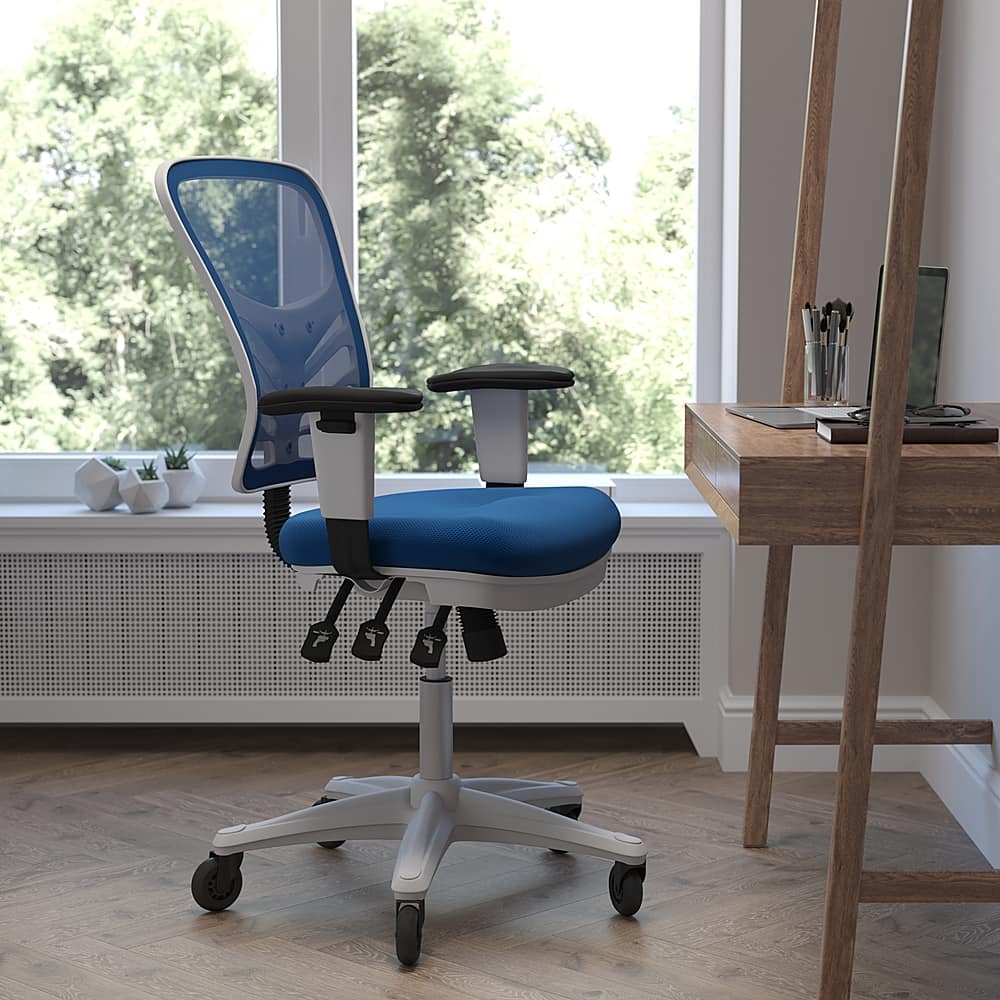 Alt View 11. Alamont Home - Mid-Back Ergonomic Multifunction Mesh Chair with Polyurethane Wheels - Blue Mesh/White Frame.