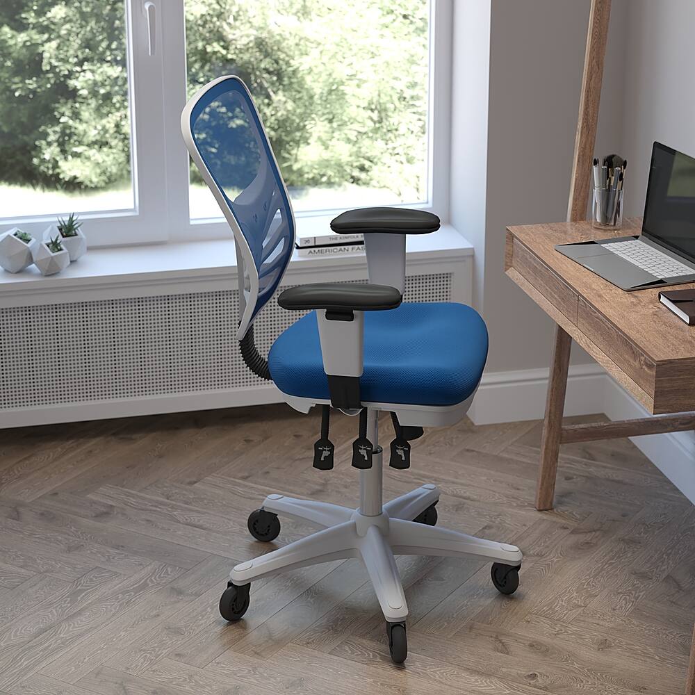 Alt View 13. Alamont Home - Mid-Back Ergonomic Multifunction Mesh Chair with Polyurethane Wheels - Blue Mesh/White Frame.