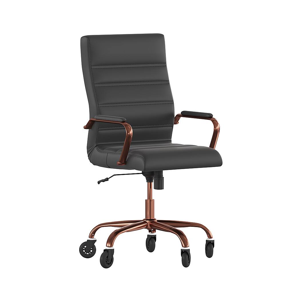 Front. Alamont Home - Executive Chair on Skate Wheels - Black LeatherSoft/Rose Gold Frame.