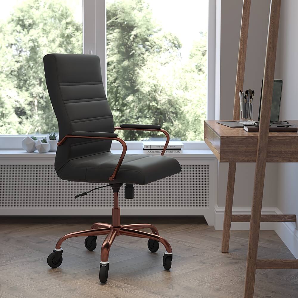 Alt View 11. Alamont Home - Executive Chair on Skate Wheels - Black LeatherSoft/Rose Gold Frame.