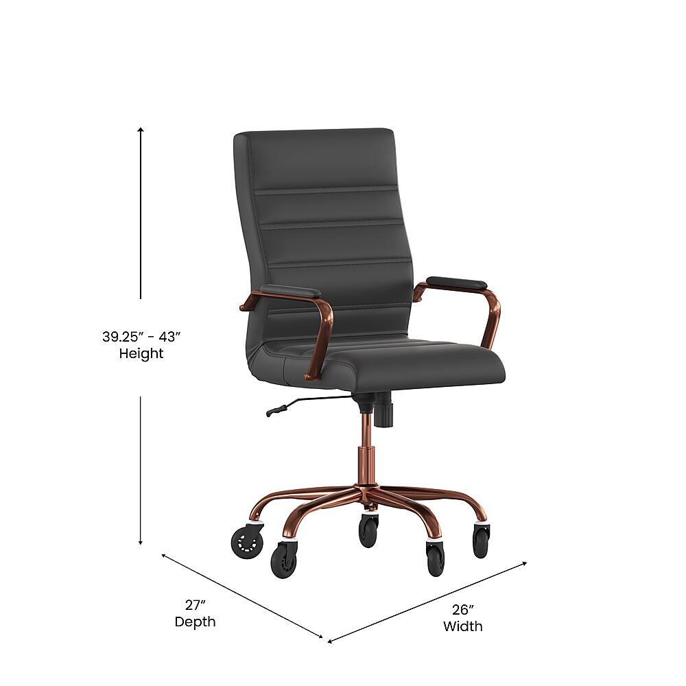 Alt View 12. Alamont Home - Executive Chair on Skate Wheels - Black LeatherSoft/Rose Gold Frame.
