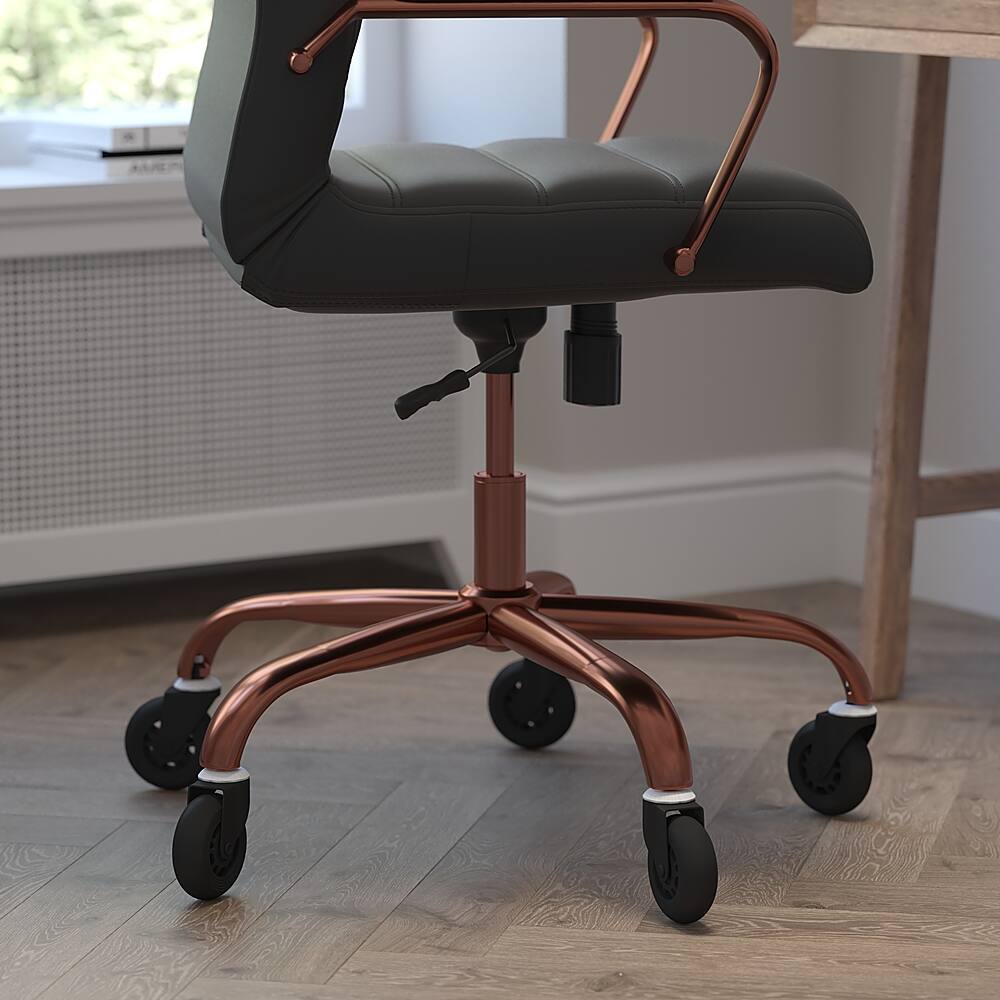 Alt View 14. Alamont Home - Executive Chair on Skate Wheels - Black LeatherSoft/Rose Gold Frame.