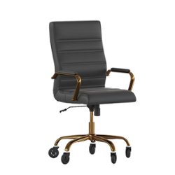 Flash Furniture - Executive Chair on Skate Wheels - Black LeatherSoft/Gold Frame - Front_Zoom