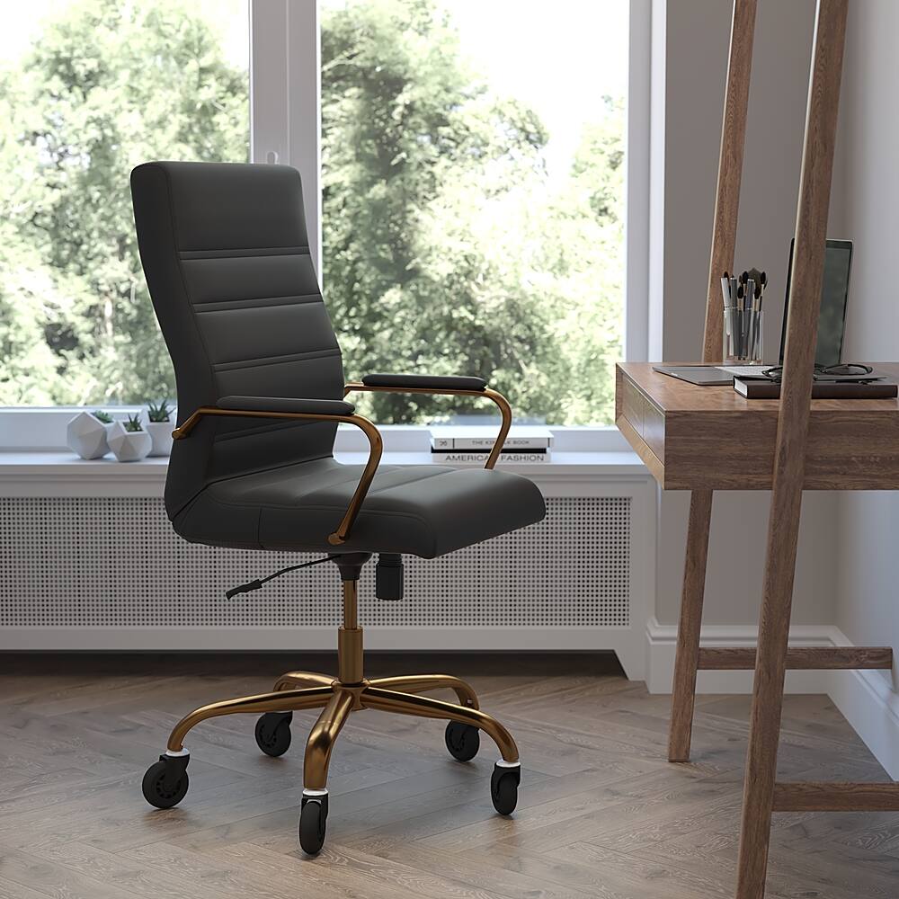 Alt View 11. Alamont Home - Executive Chair on Skate Wheels - Black LeatherSoft/Gold Frame.