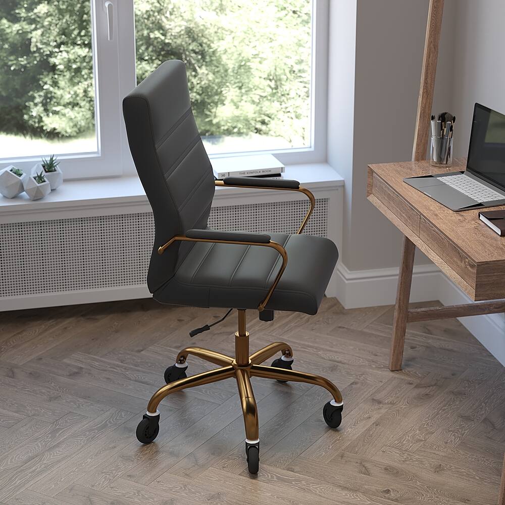 Alt View 13. Alamont Home - Executive Chair on Skate Wheels - Black LeatherSoft/Gold Frame.