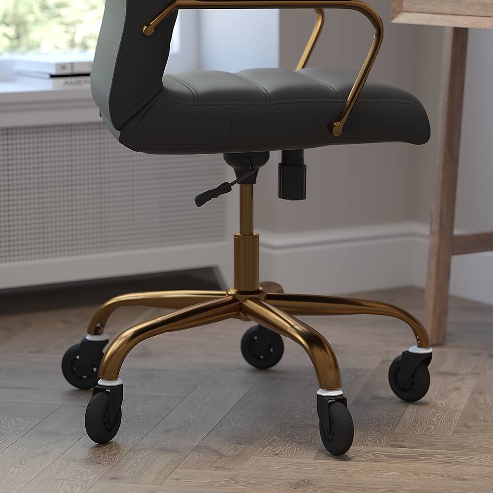 Alt View 14. Alamont Home - Executive Chair on Skate Wheels - Black LeatherSoft/Gold Frame.